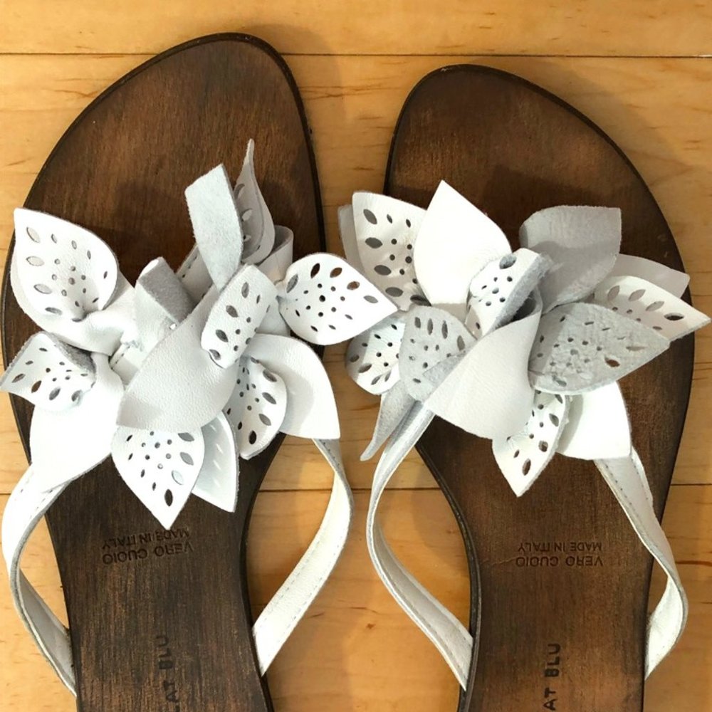 Chocolat Blu Italian White Leather Sandals